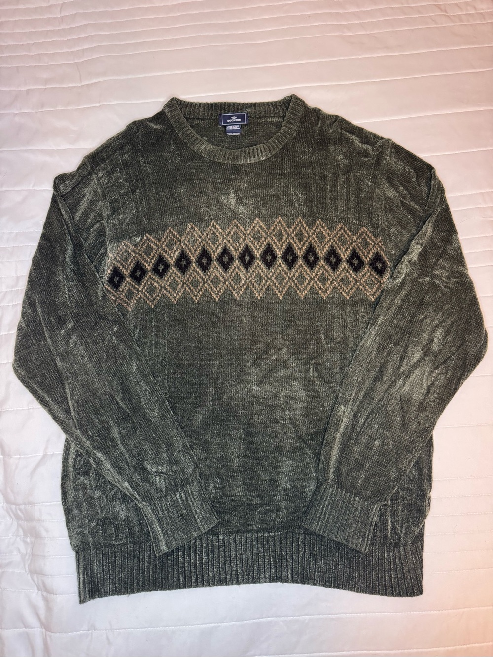 Dockers Dark Green Diamond-Pattern Crewneck Sweater XL